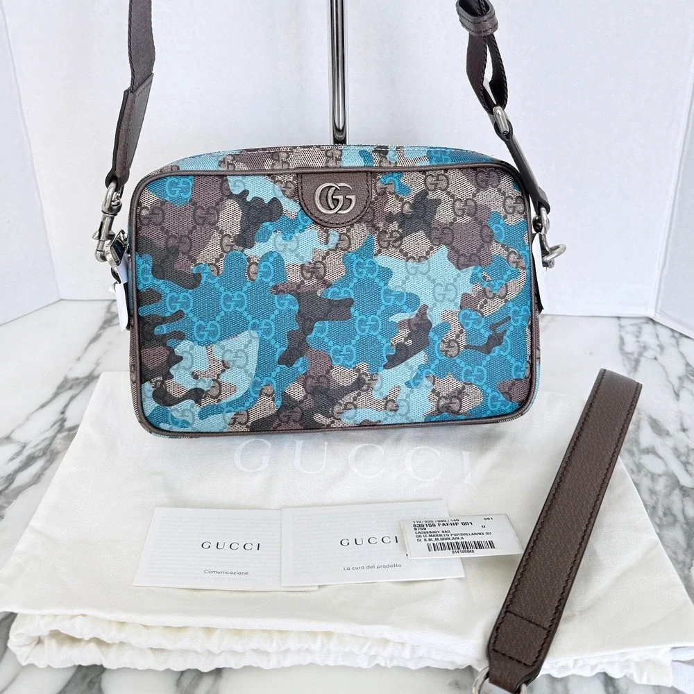 Gucci GG Marbled Pop Camo Crossbody Bag Blue Brown 839155 FAFHF 001
